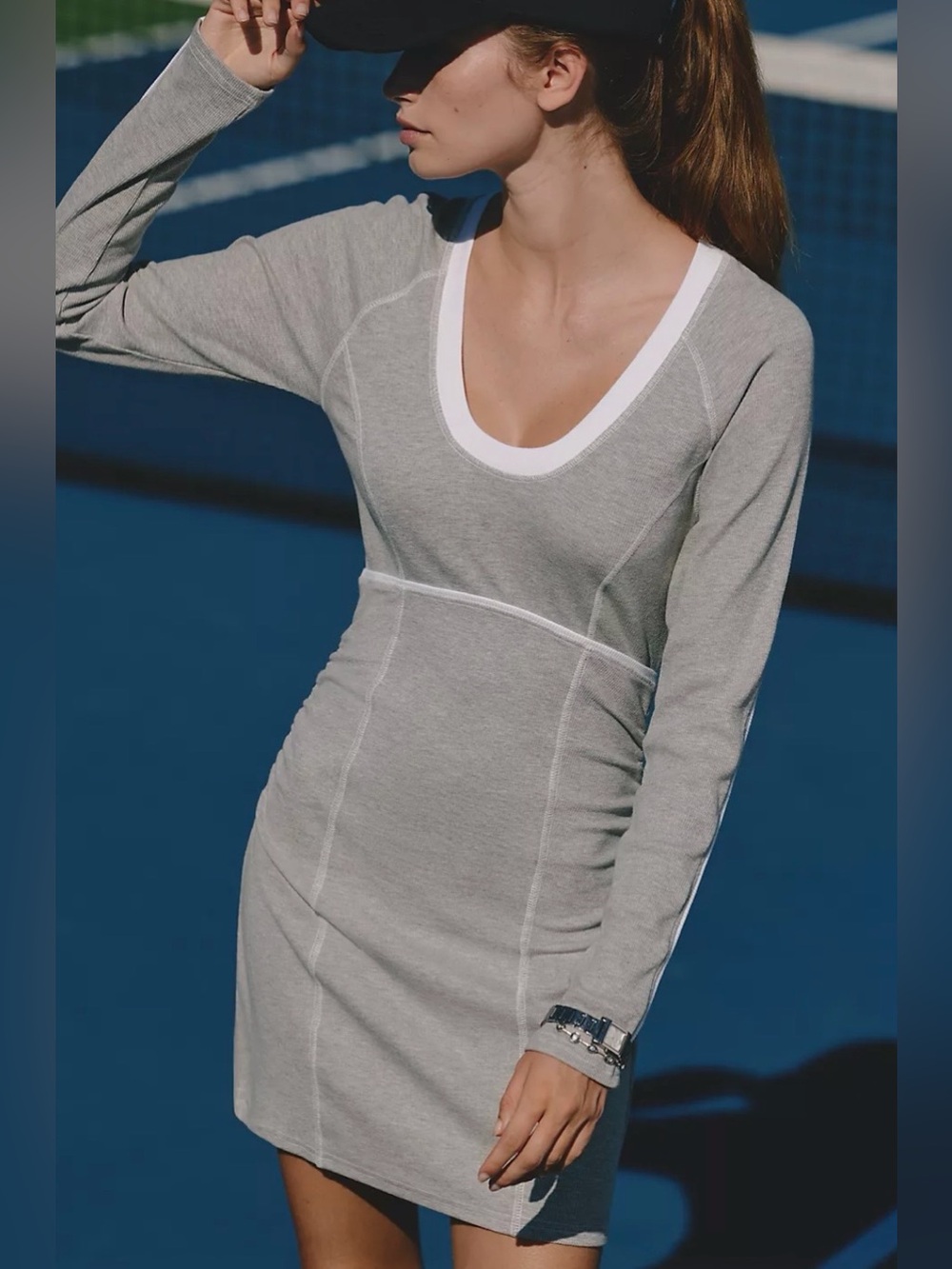 DAILY PRACTICE SCOOP-NECK LONG-SLEEVE MINI DRESS